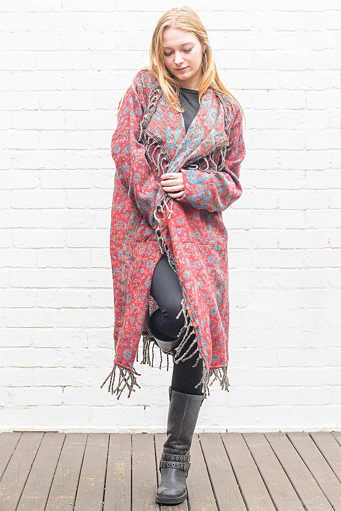 Long Indian Patterned Open Cardigan