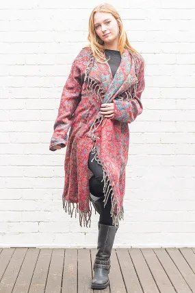 Long Indian Patterned Open Cardigan