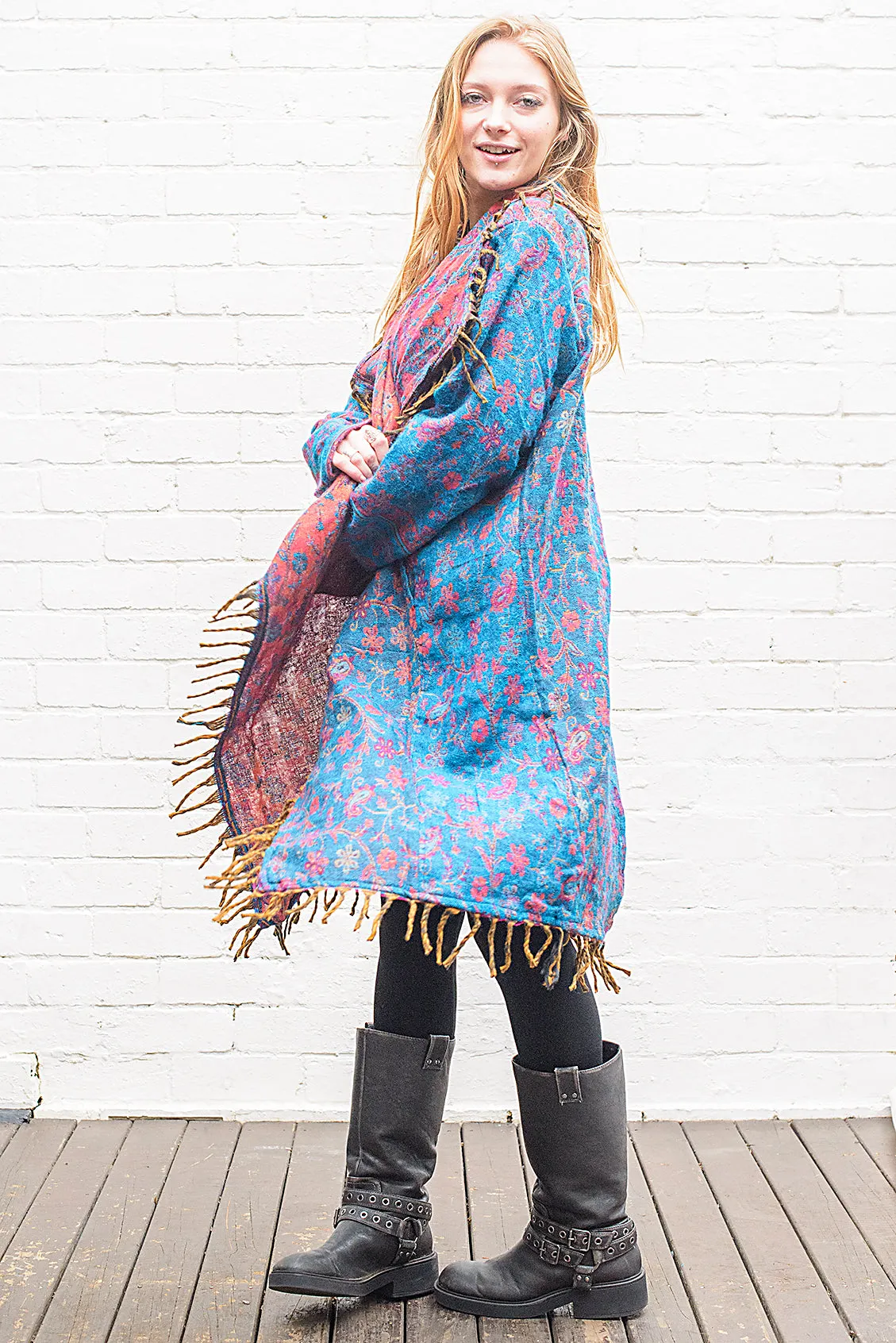 Long Indian Patterned Open Cardigan
