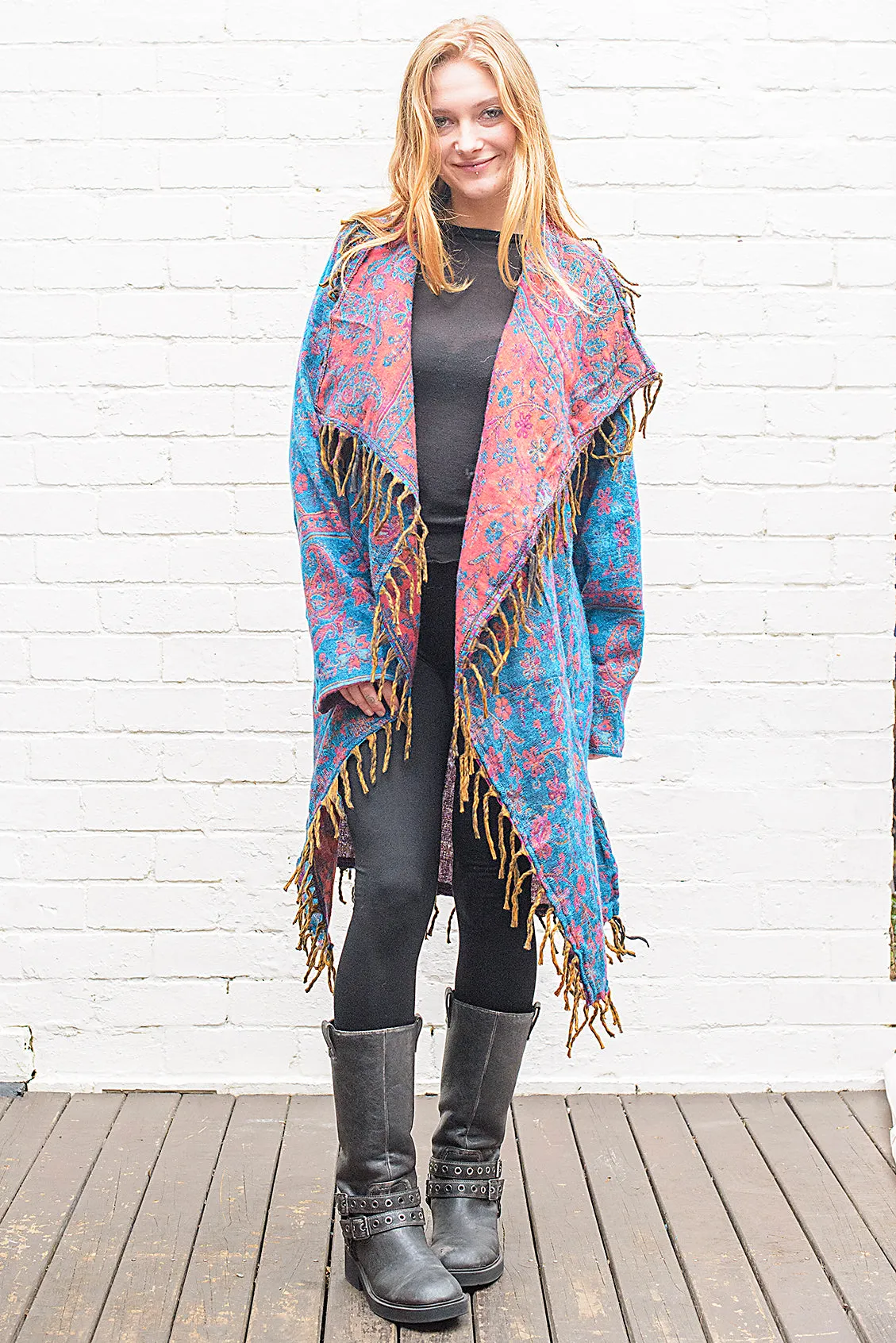Long Indian Patterned Open Cardigan