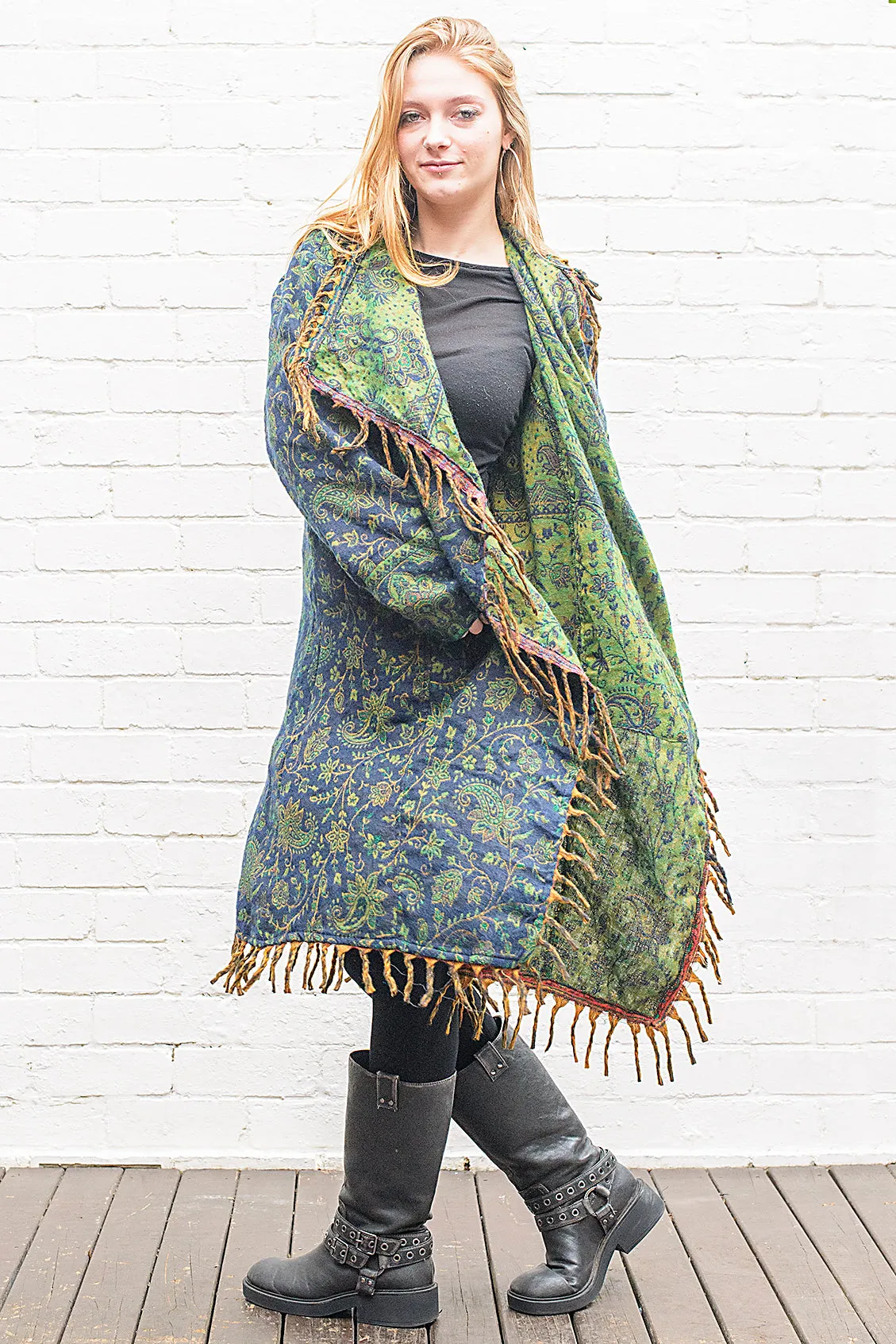 Long Indian Patterned Open Cardigan