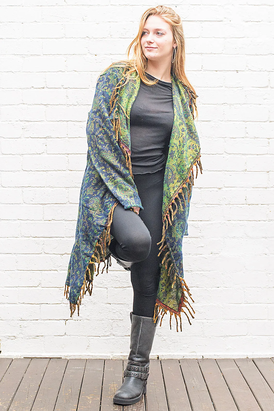 Long Indian Patterned Open Cardigan