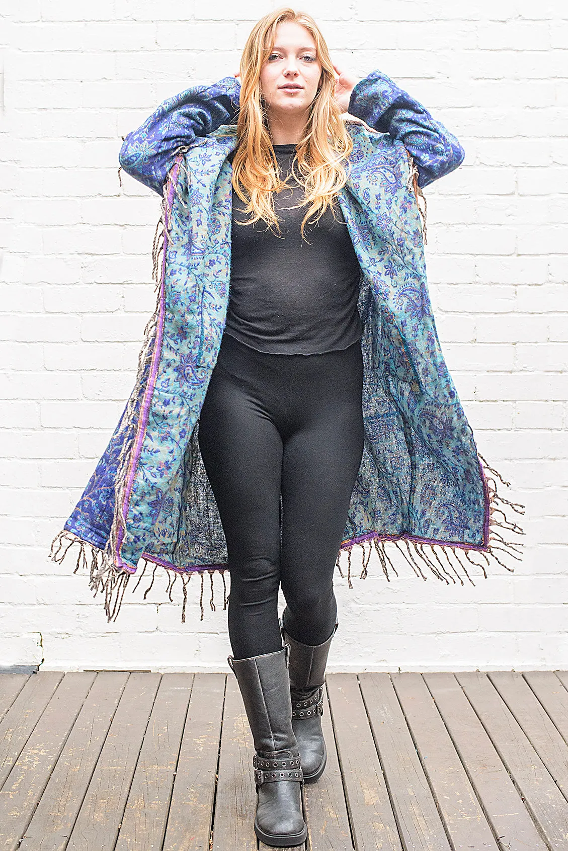 Long Indian Patterned Open Cardigan