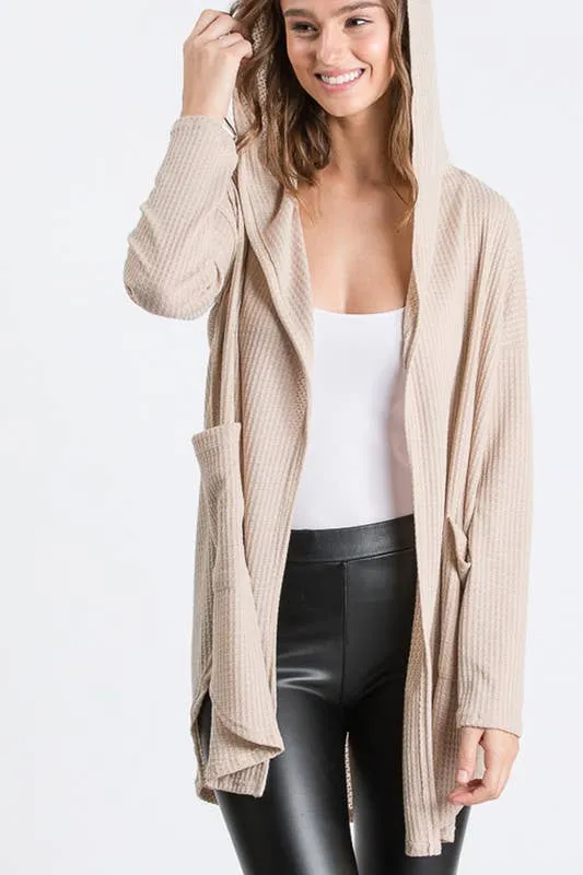 Long Sleeve Hooded Cardigan - Taupe