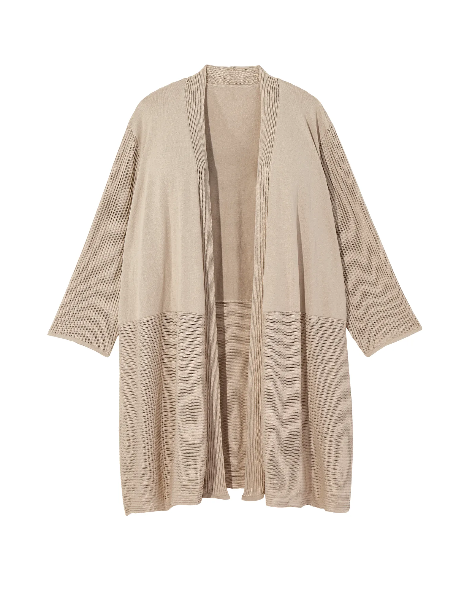 Maeve 3/4 Sleeve Pointelle Cardigan | Tan