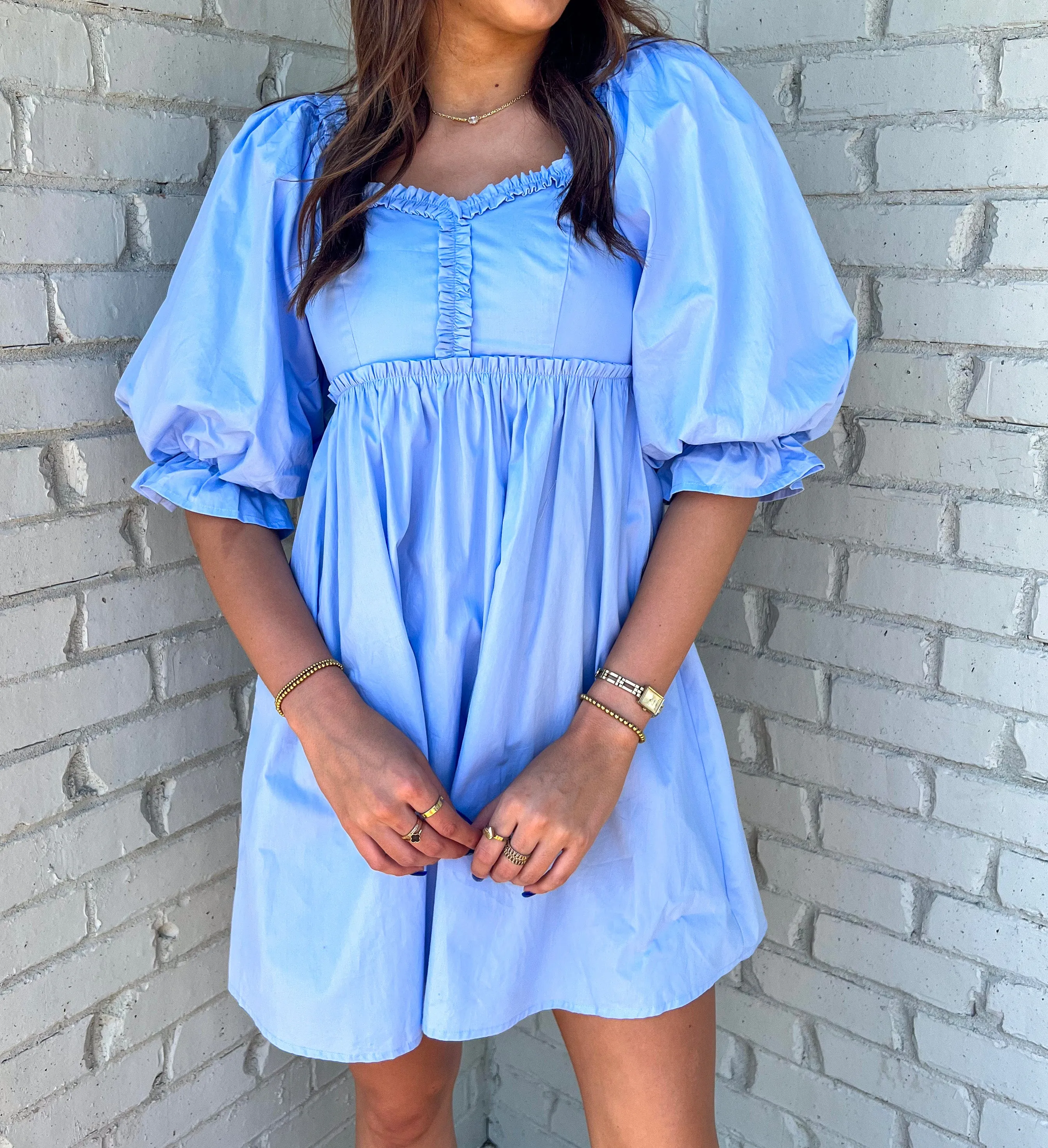 MAKING MEMORIES BLUE RUFFLE BABYDOLL DRESS