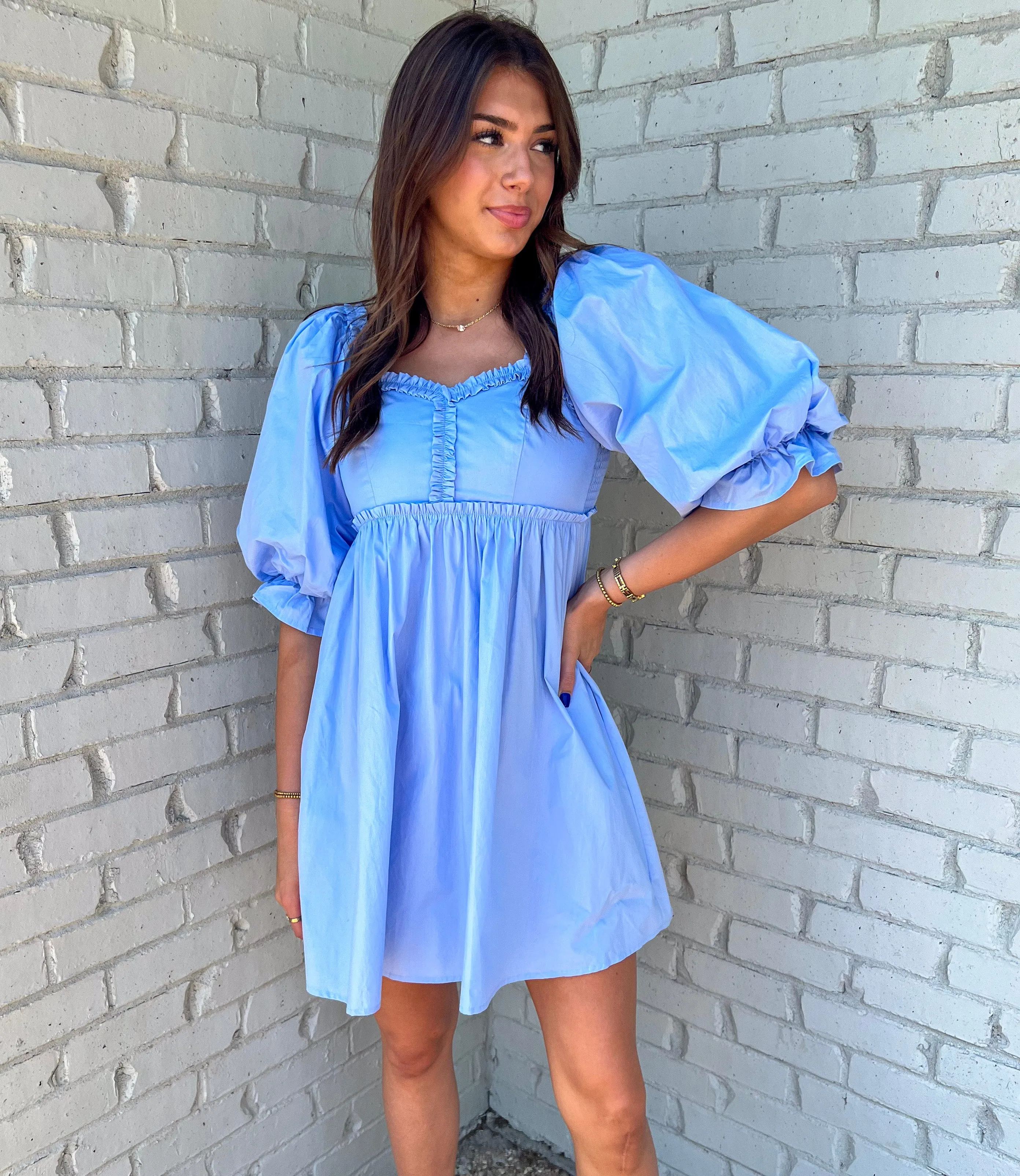MAKING MEMORIES BLUE RUFFLE BABYDOLL DRESS