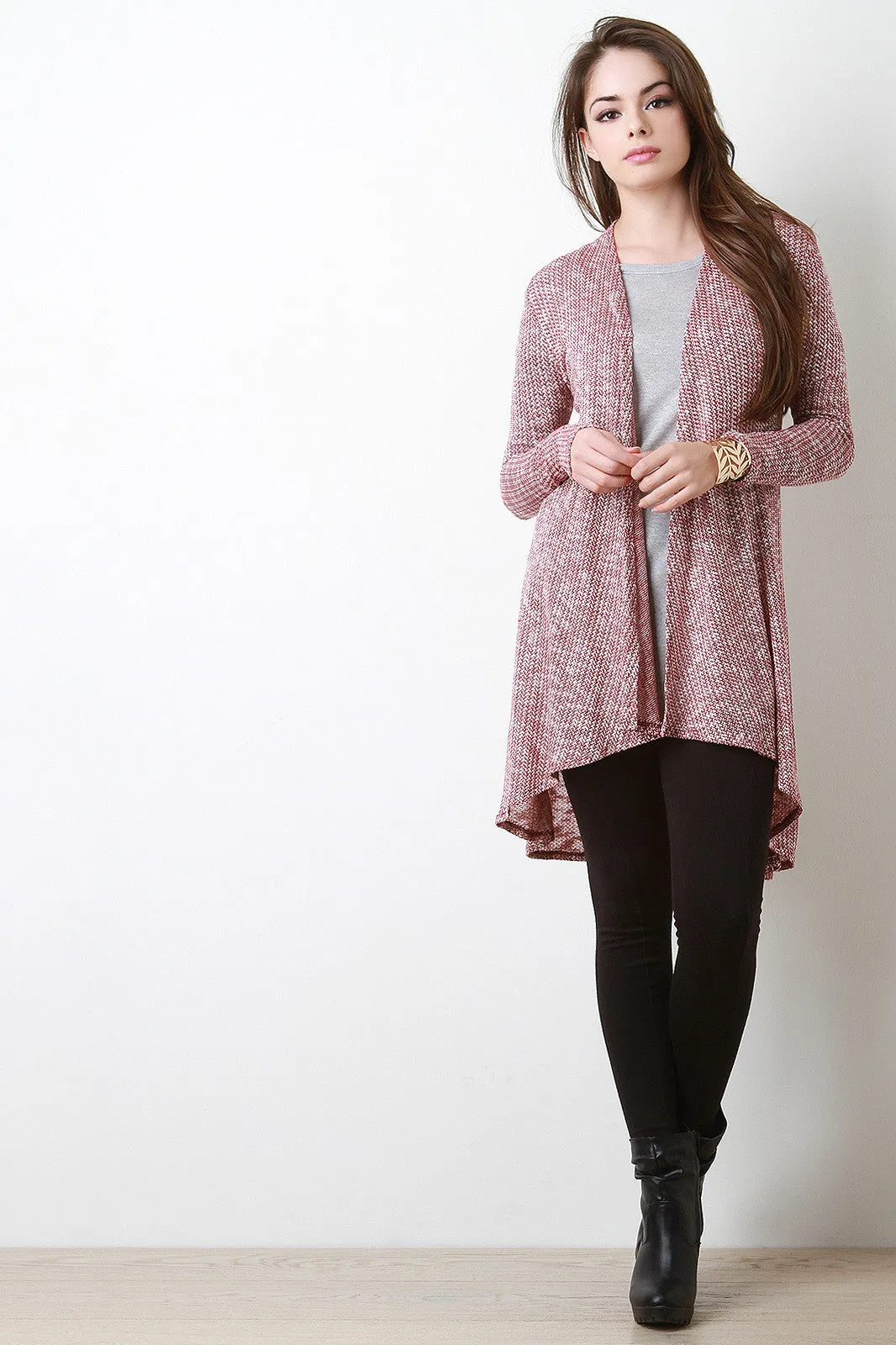 Marled Thermal Knit Long Cardigan