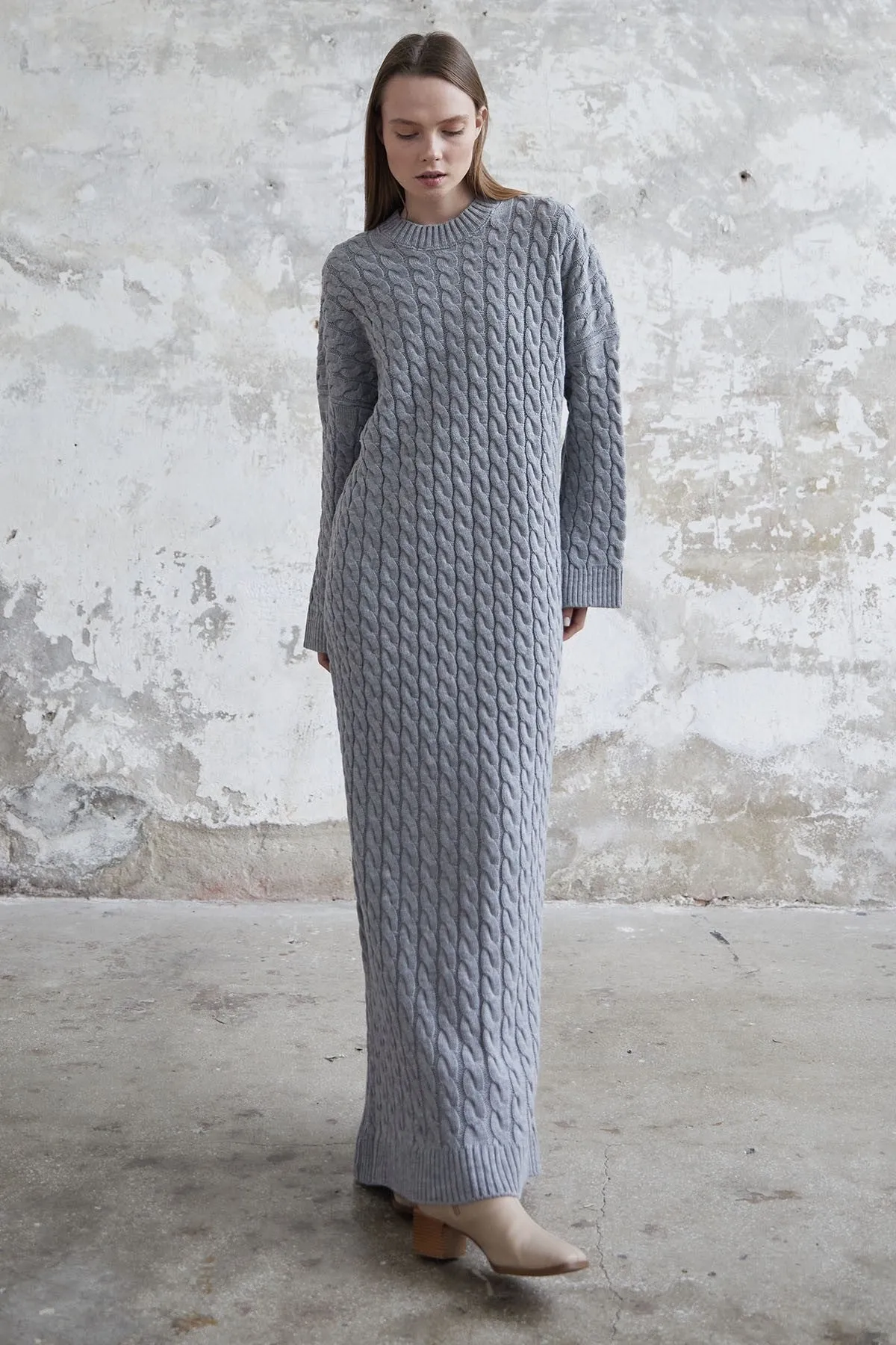 MDS Women Everly Knitted Patterned Sweater Dress - Gray - Xico