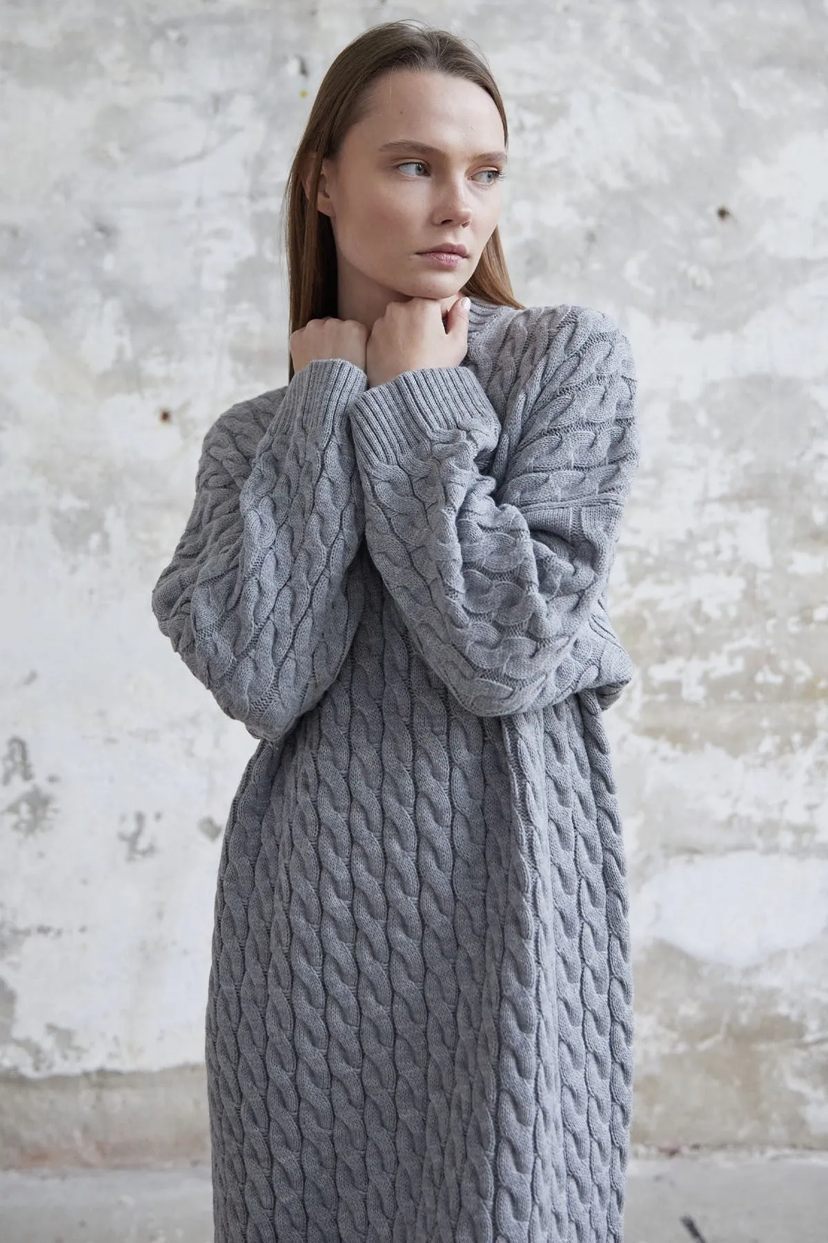MDS Women Everly Knitted Patterned Sweater Dress - Gray - Xico