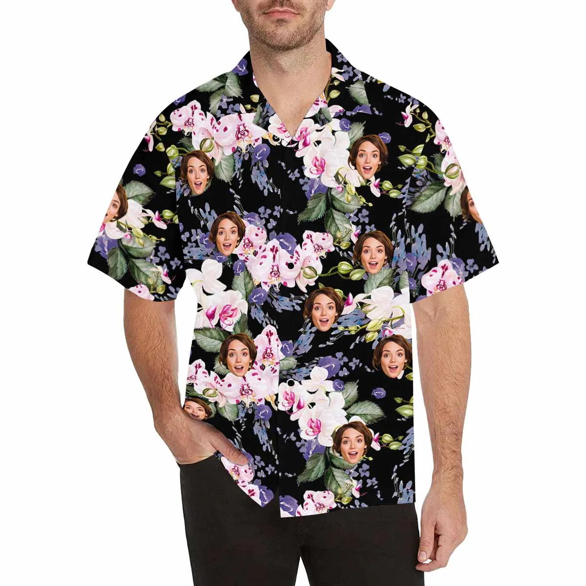 Men Aloha Shirts with Face Hawaiian Shirt Personalized Dog Face Tropical Flamingo Pineapple pattern Shirt for Team Birthday Anniversary Gift Bachelor Party