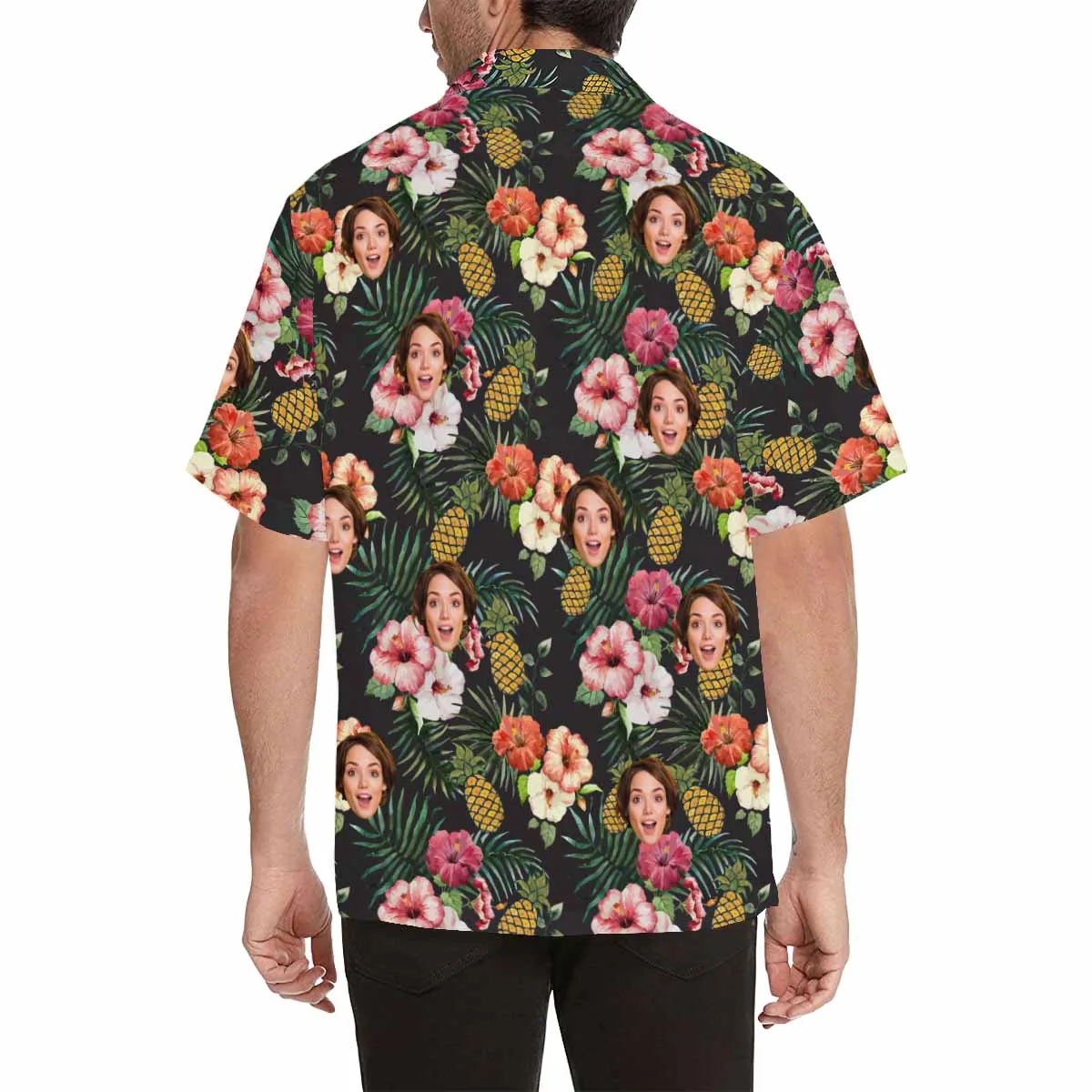Men Aloha Shirts with Face Hawaiian Shirt Personalized Dog Face Tropical Flamingo Pineapple pattern Shirt for Team Birthday Anniversary Gift Bachelor Party