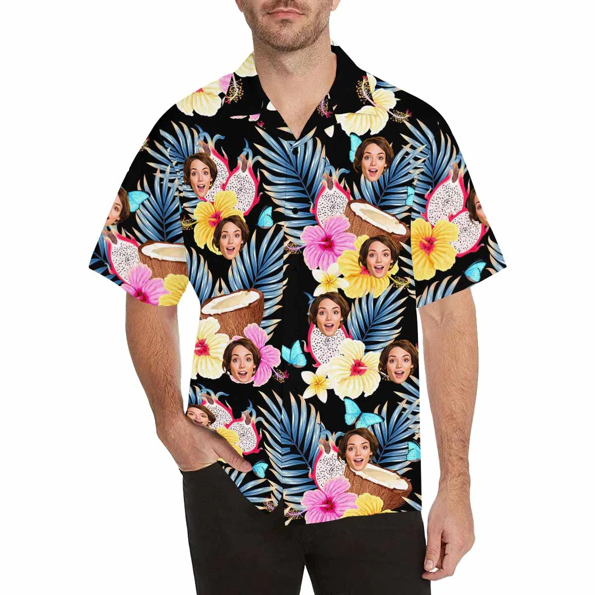 Men Aloha Shirts with Face Hawaiian Shirt Personalized Dog Face Tropical Flamingo Pineapple pattern Shirt for Team Birthday Anniversary Gift Bachelor Party