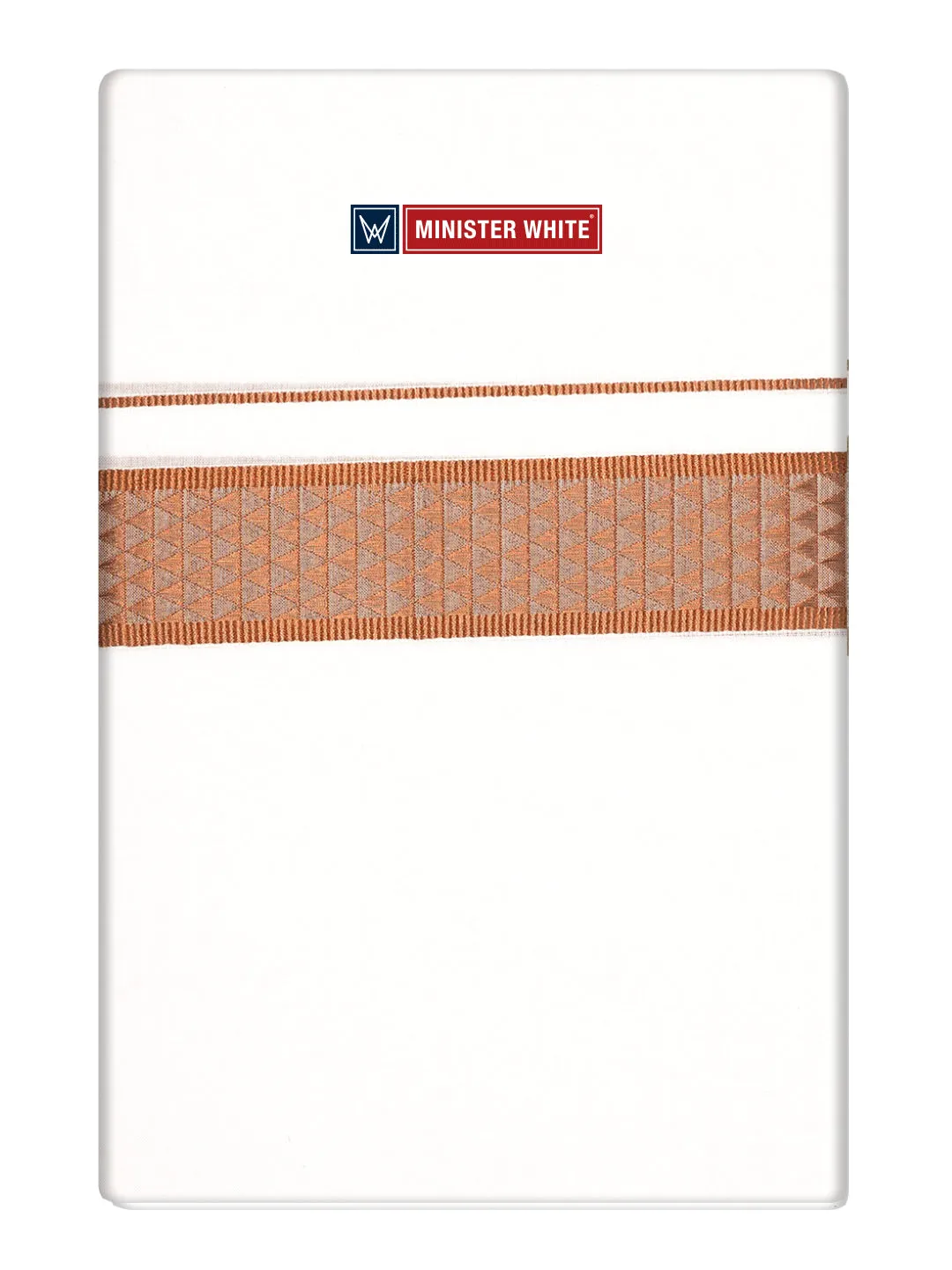 Mens Cotton White Single Layered Dhoti with Copper Jacquard Fancy Border - Saffron