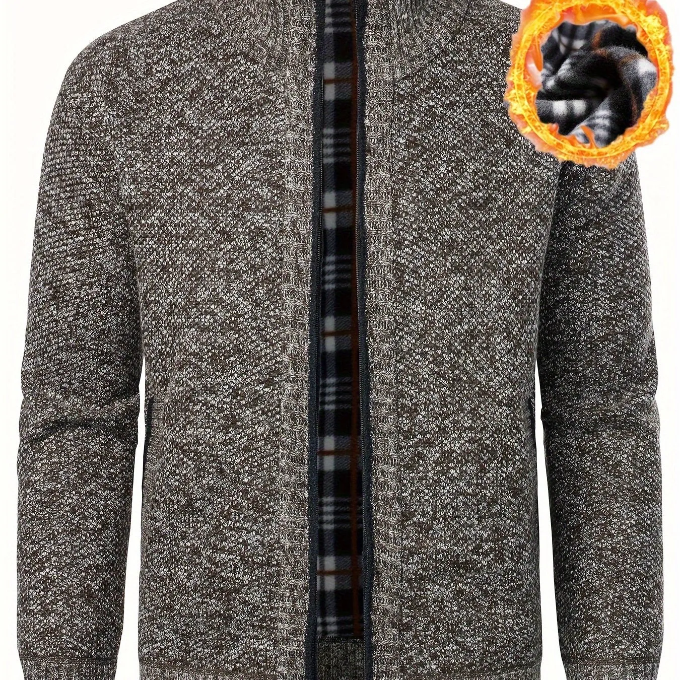 Men's Full Zip Up Casual Cardigan, Patchwork Thermal Regular Fit Knit Sweater