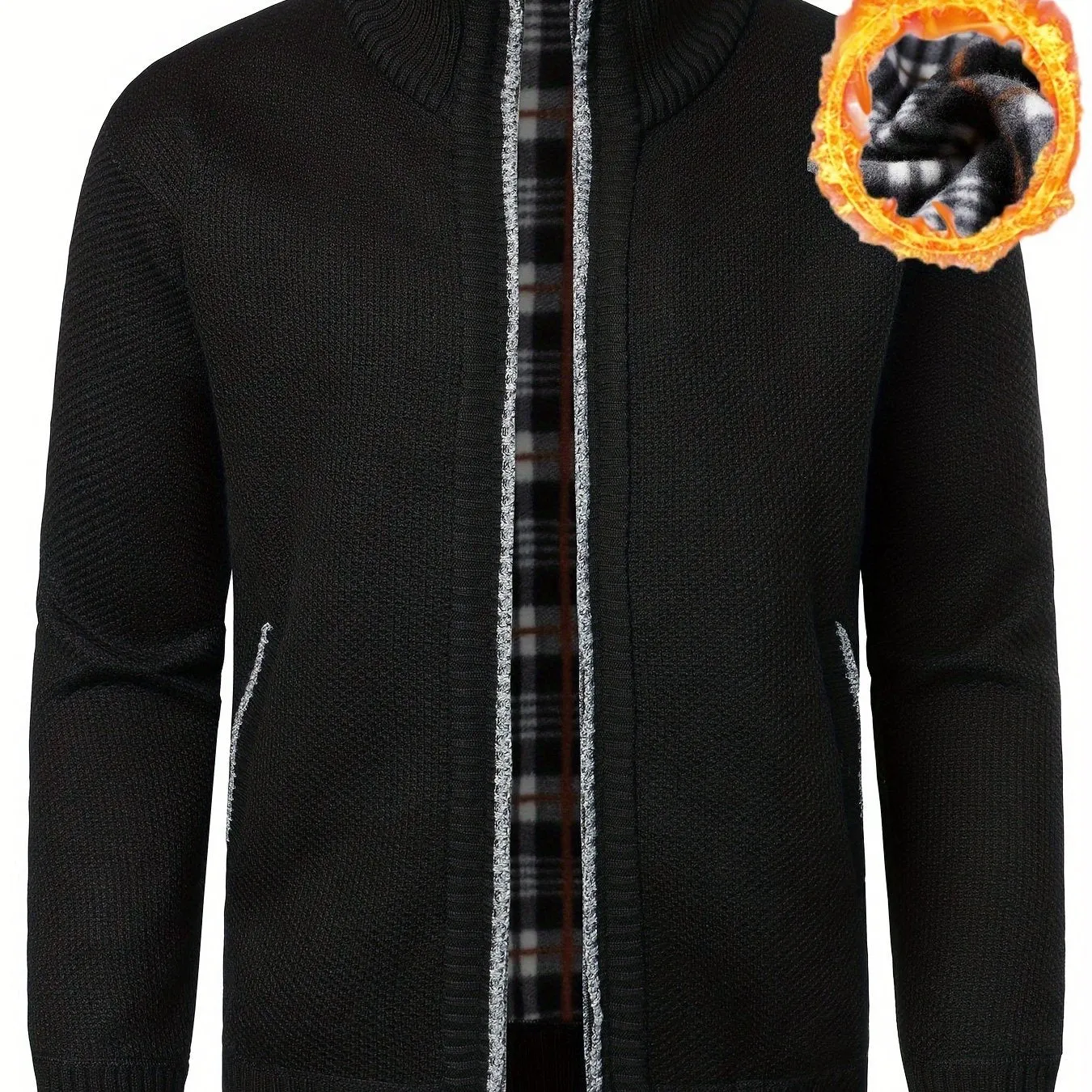 Men's Full Zip Up Casual Cardigan, Patchwork Thermal Regular Fit Knit Sweater