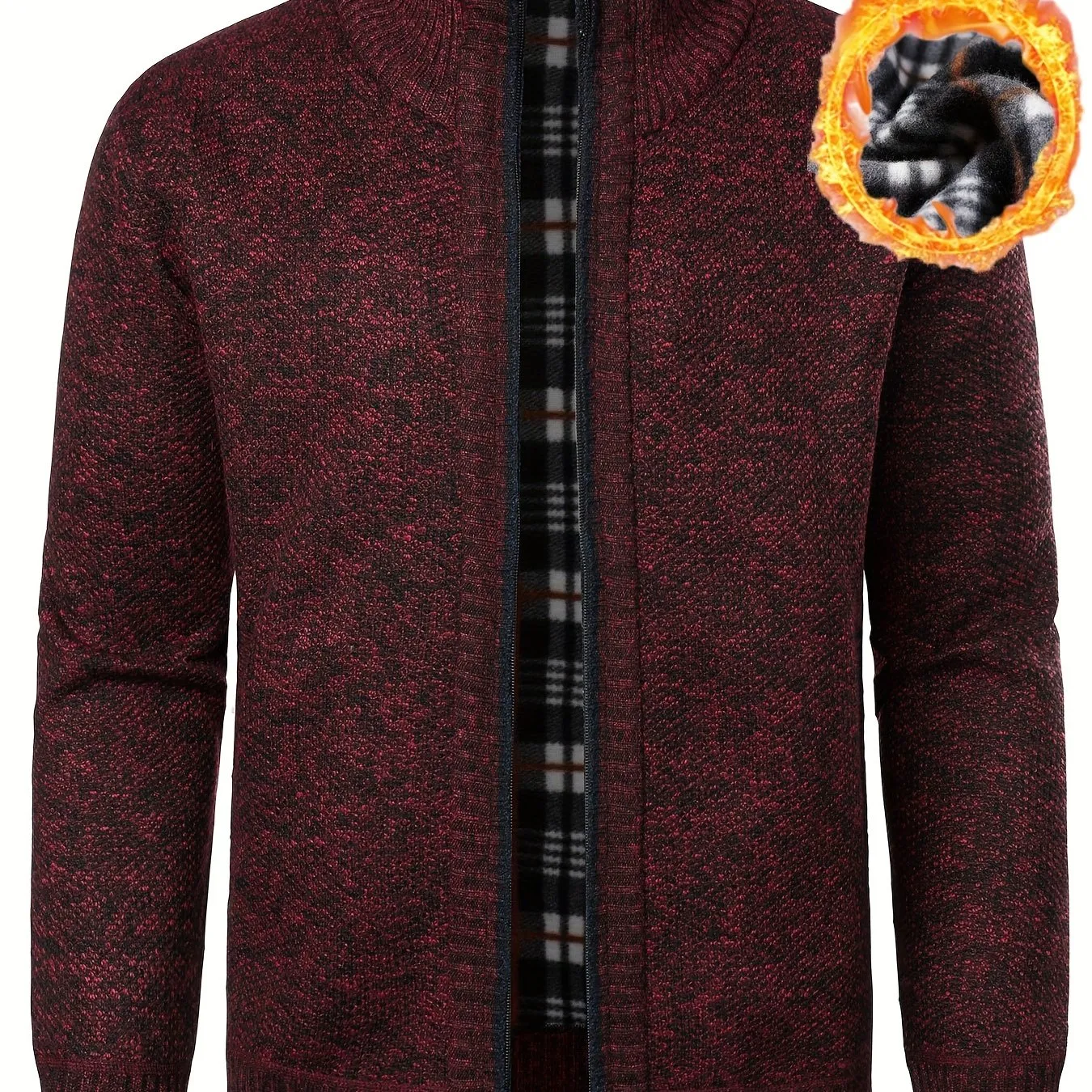 Men's Full Zip Up Casual Cardigan, Patchwork Thermal Regular Fit Knit Sweater