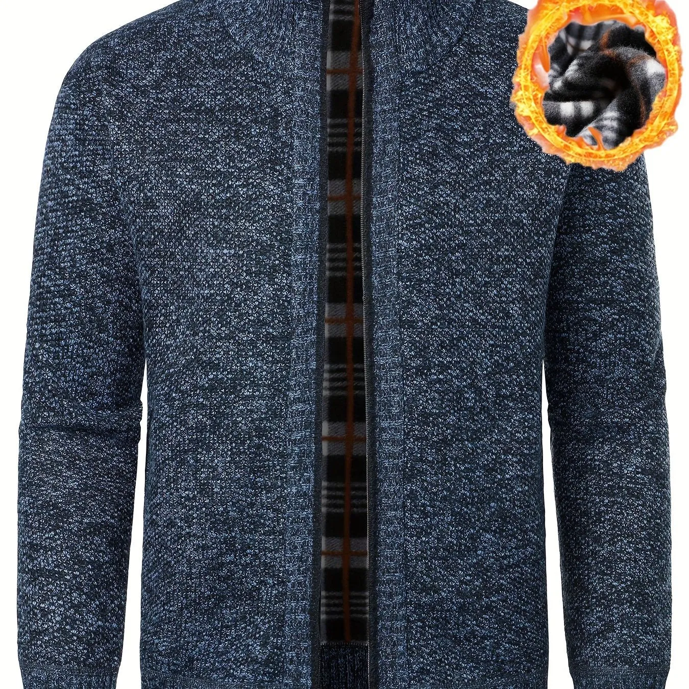 Men's Full Zip Up Casual Cardigan, Patchwork Thermal Regular Fit Knit Sweater