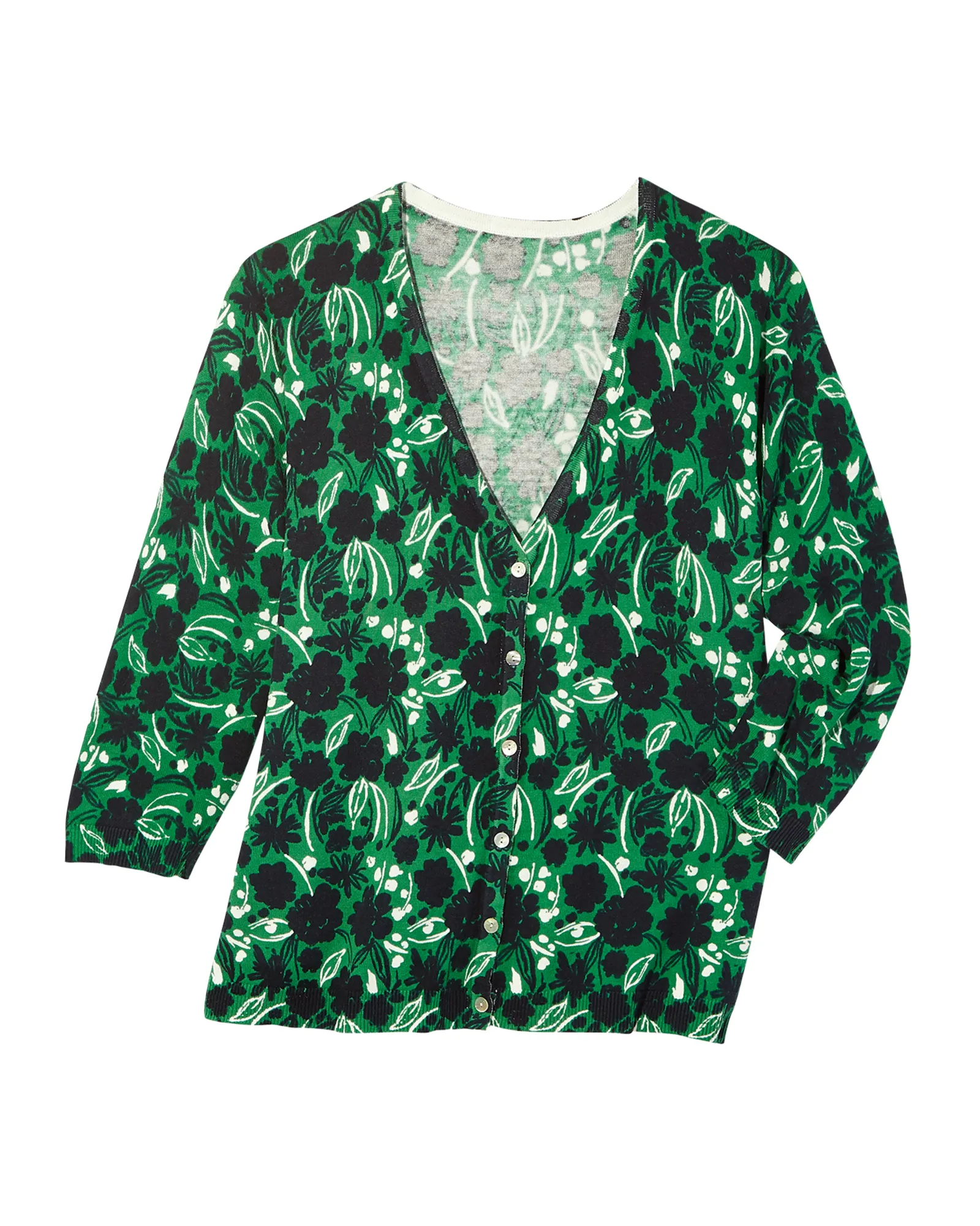 Merritt 3/4 Sleeve V-Neck Cardigan | Kelly Green / Navy