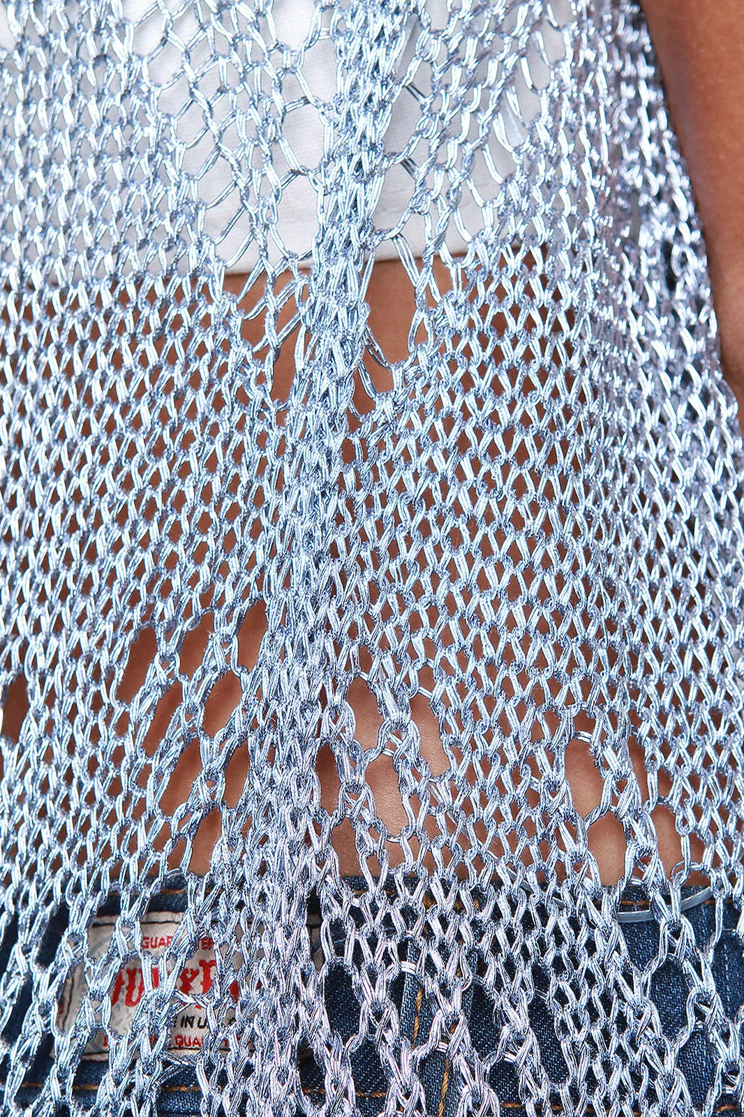 Metallic Loose Knit Sleeveless Longline Cardigan