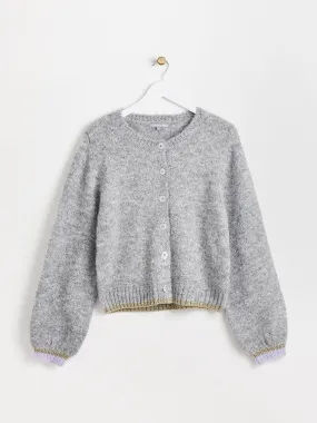 Metallic trim grey knitted cardigan