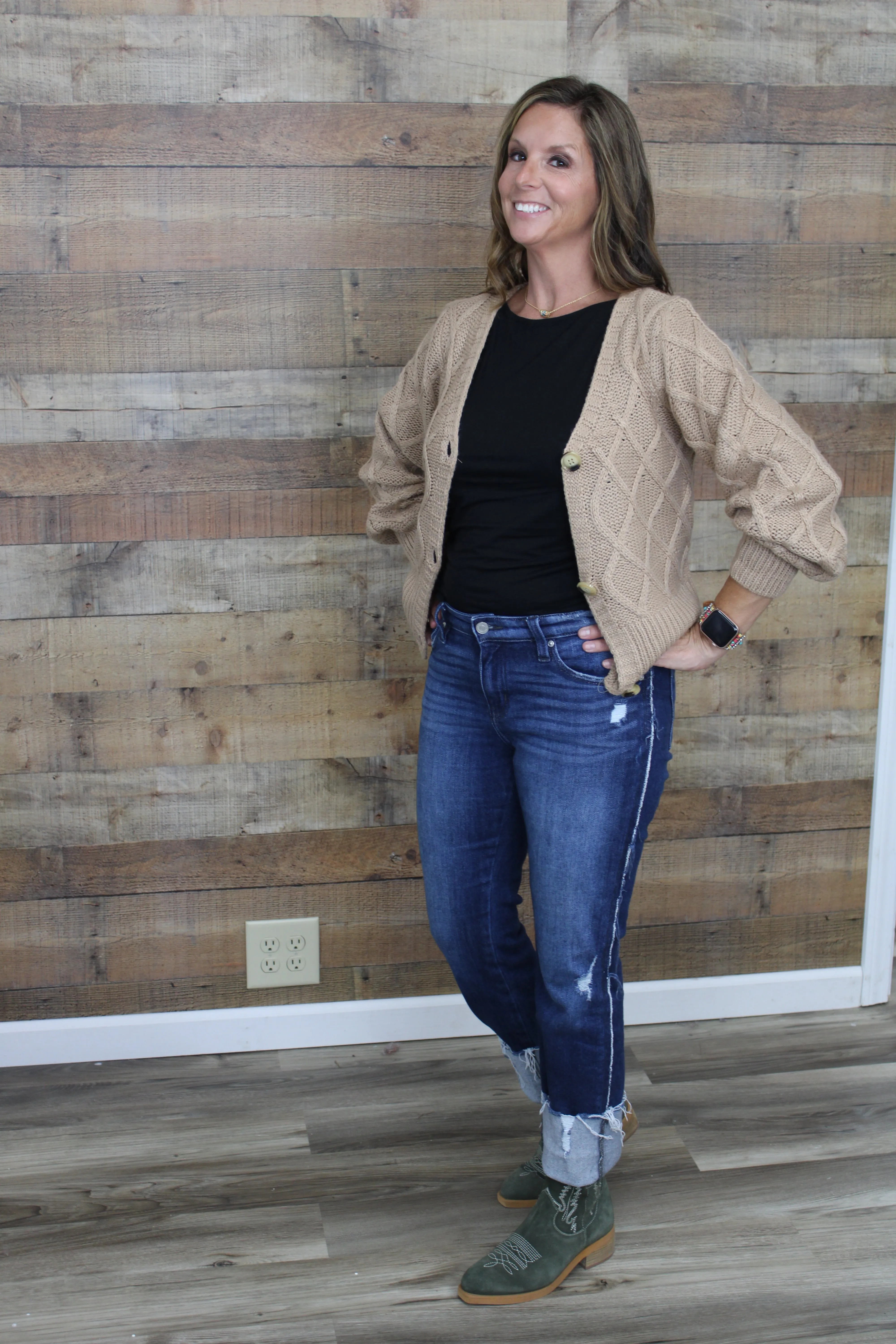 Monochromatic Argyle Balloon Sleeve Cardigan