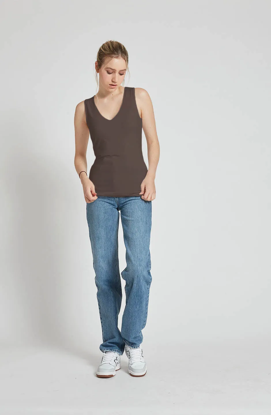 Motion Women's Essential V-Neck Tank Top-Charcoal, Chocolate