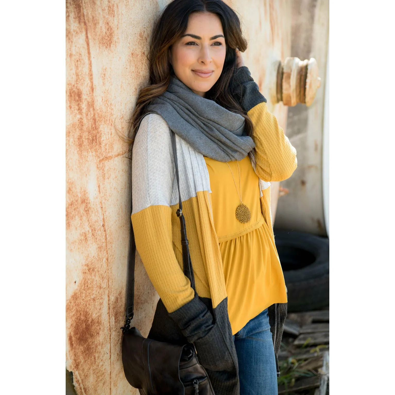 Mustard/Grey Blocked Cardigan