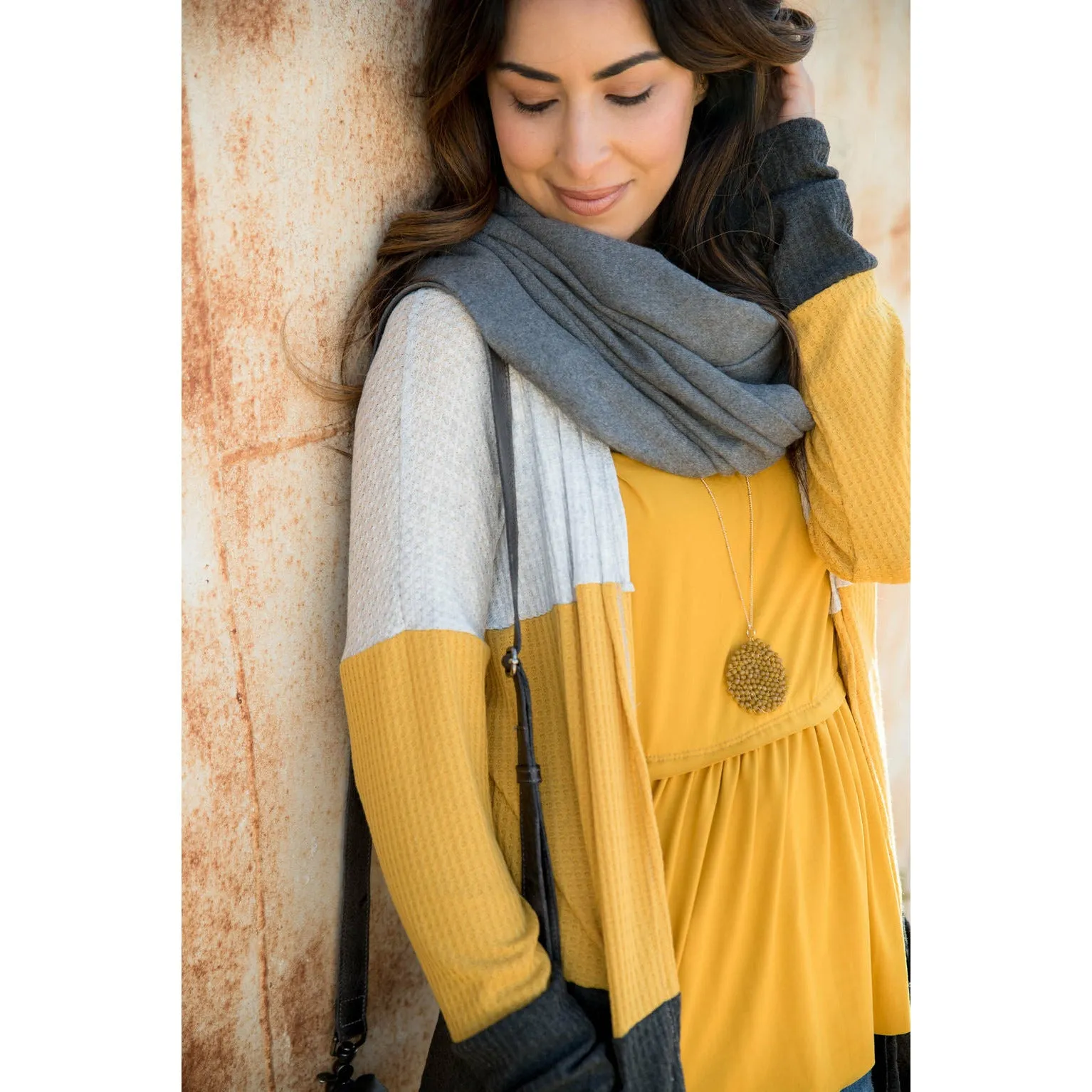 Mustard/Grey Blocked Cardigan
