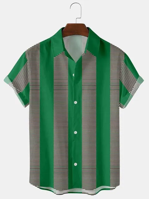New Yellow Striped 3D Digital Printing Trend Loose Short-sleeved Shirt Top