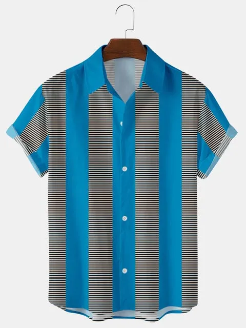 New Yellow Striped 3D Digital Printing Trend Loose Short-sleeved Shirt Top