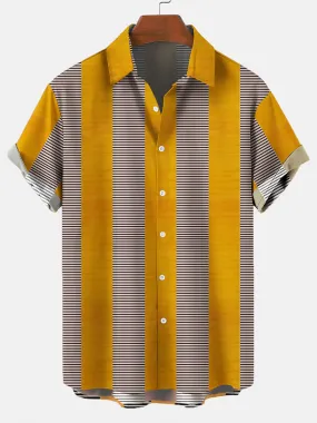 New Yellow Striped 3D Digital Printing Trend Loose Short-sleeved Shirt Top
