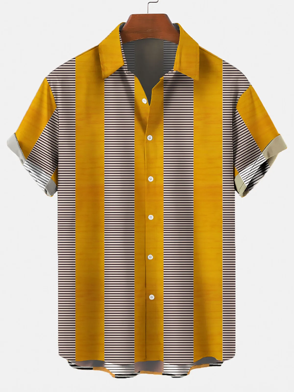 New Yellow Striped 3D Digital Printing Trend Loose Short-sleeved Shirt Top