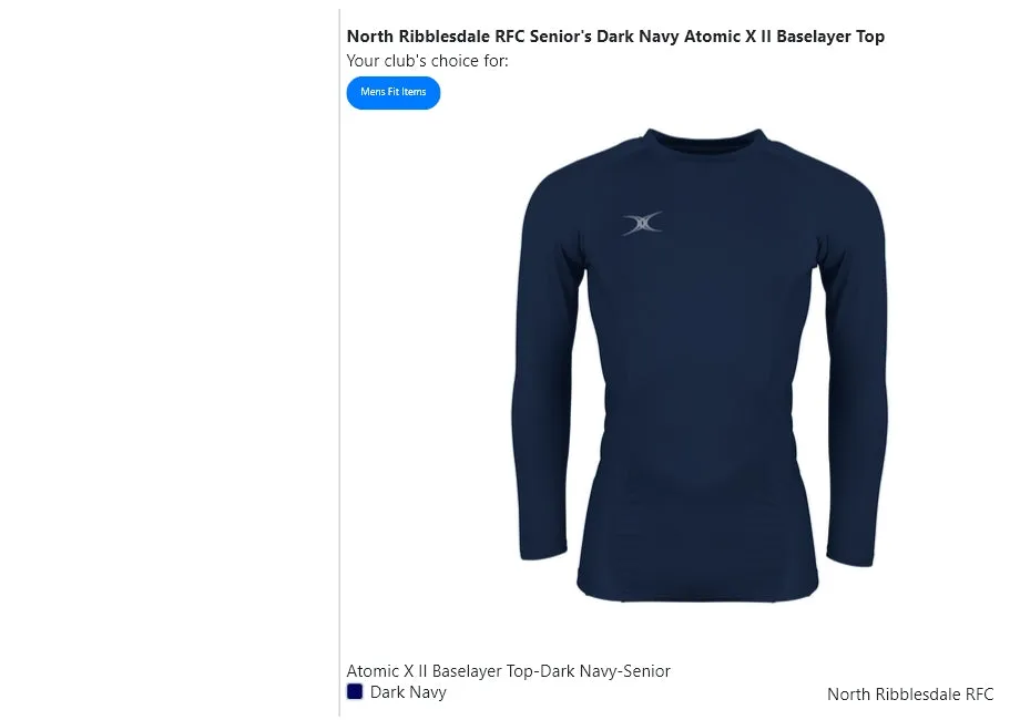North Ribblesdale RFC Senior's Dark Navy Atomic X II Baselayer Top