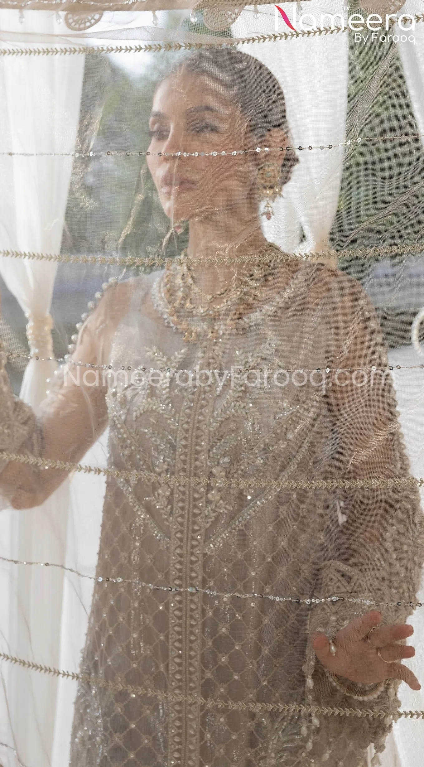 Pakistani Long Dress with Sharara in Grey Color #PF252