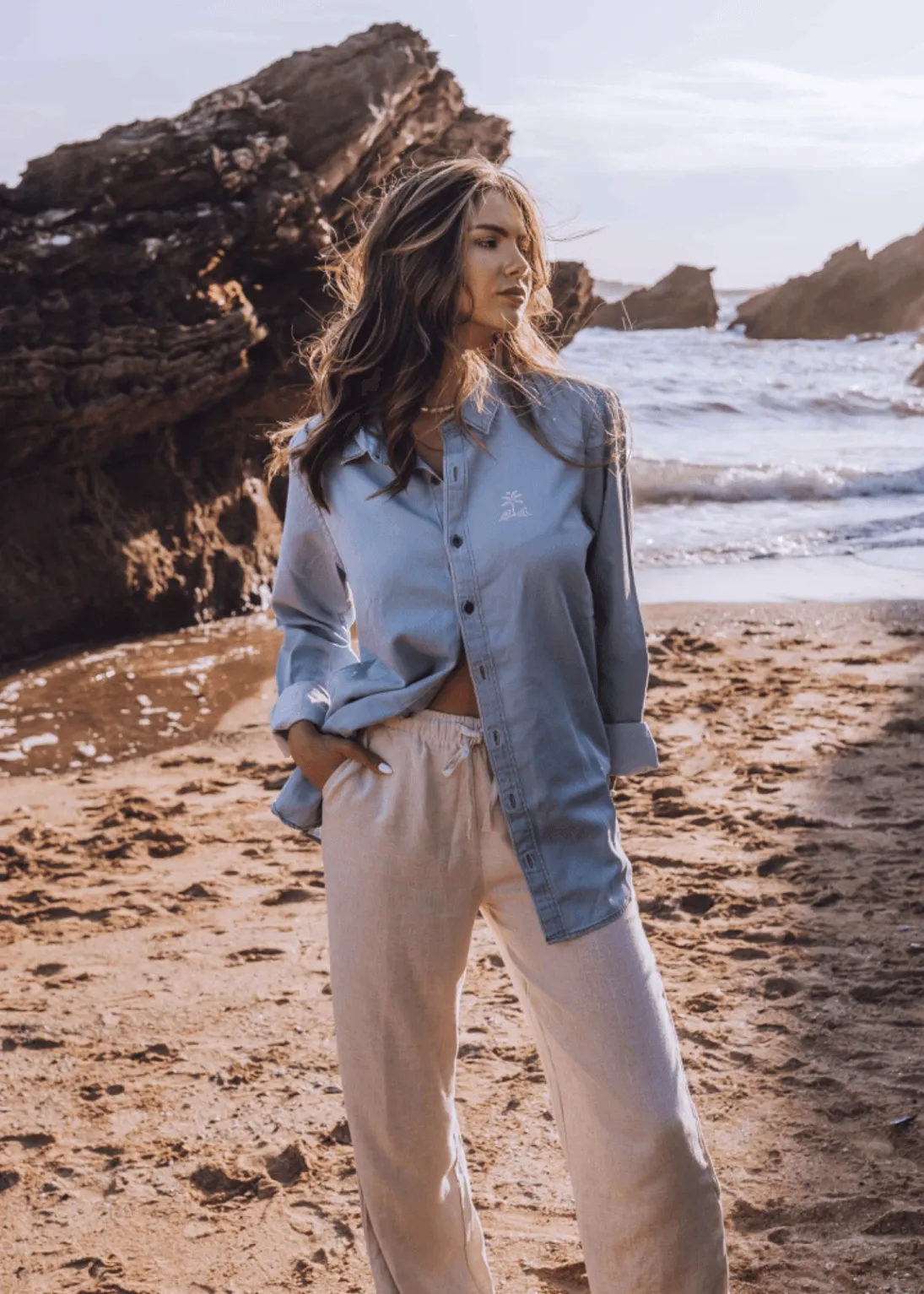 Palm Light Denim Boyfriend Shirt
