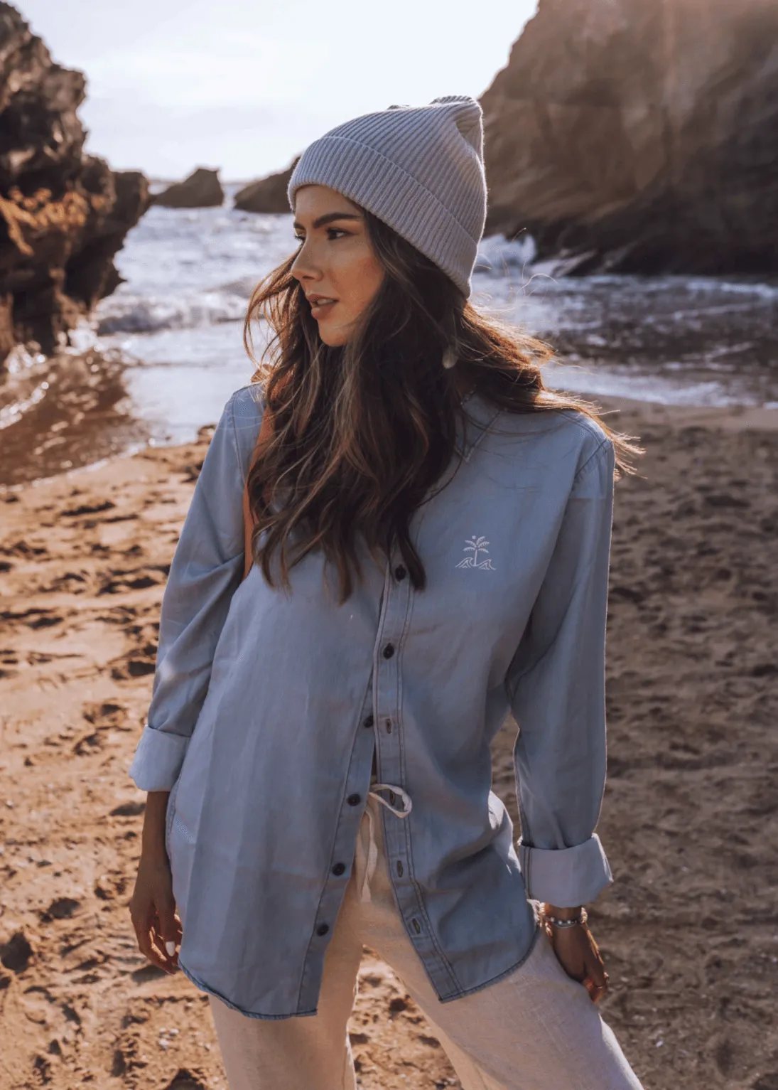 Palm Light Denim Boyfriend Shirt