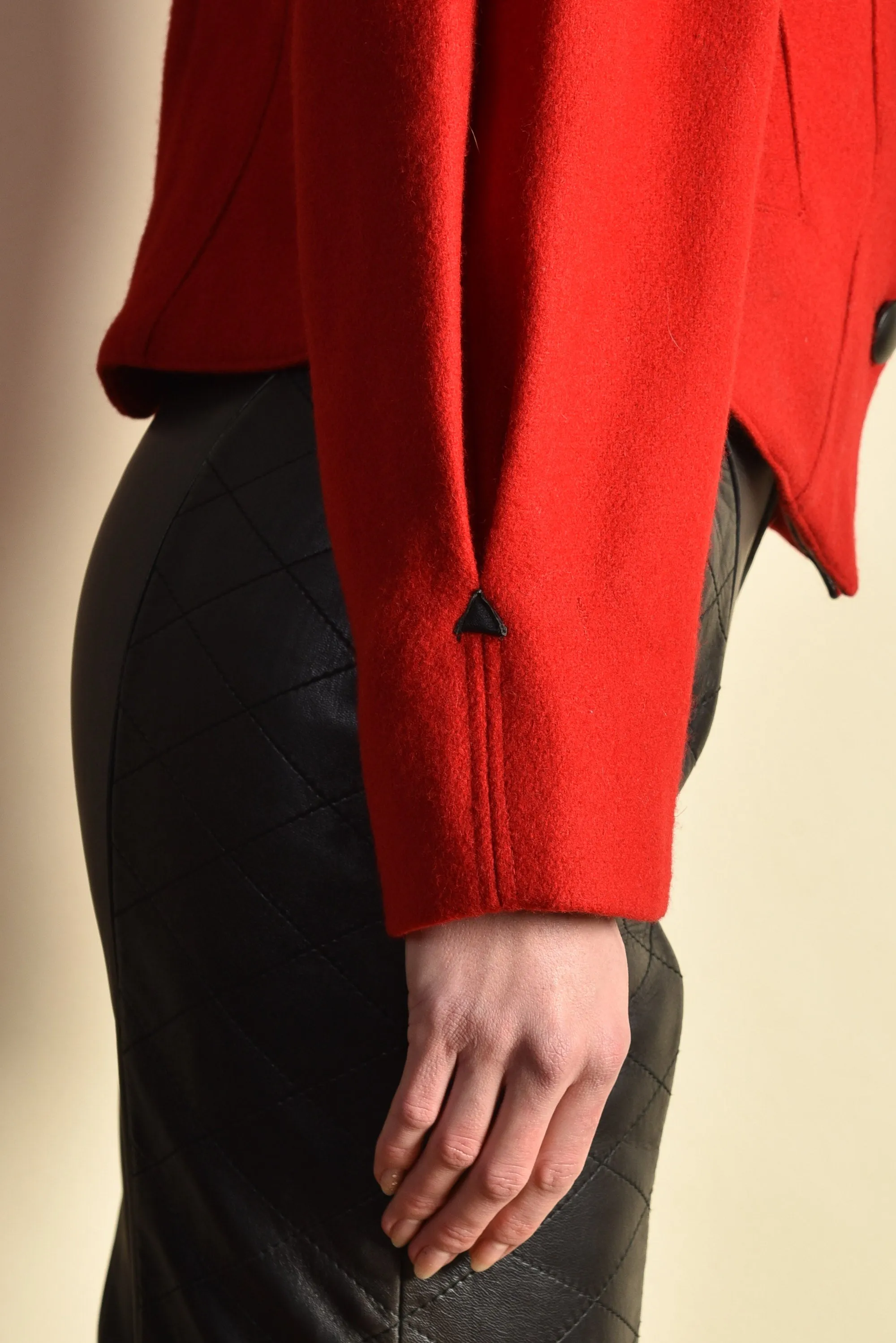 Paula 1980s Leather   Wool Gigot Sleeve Coat