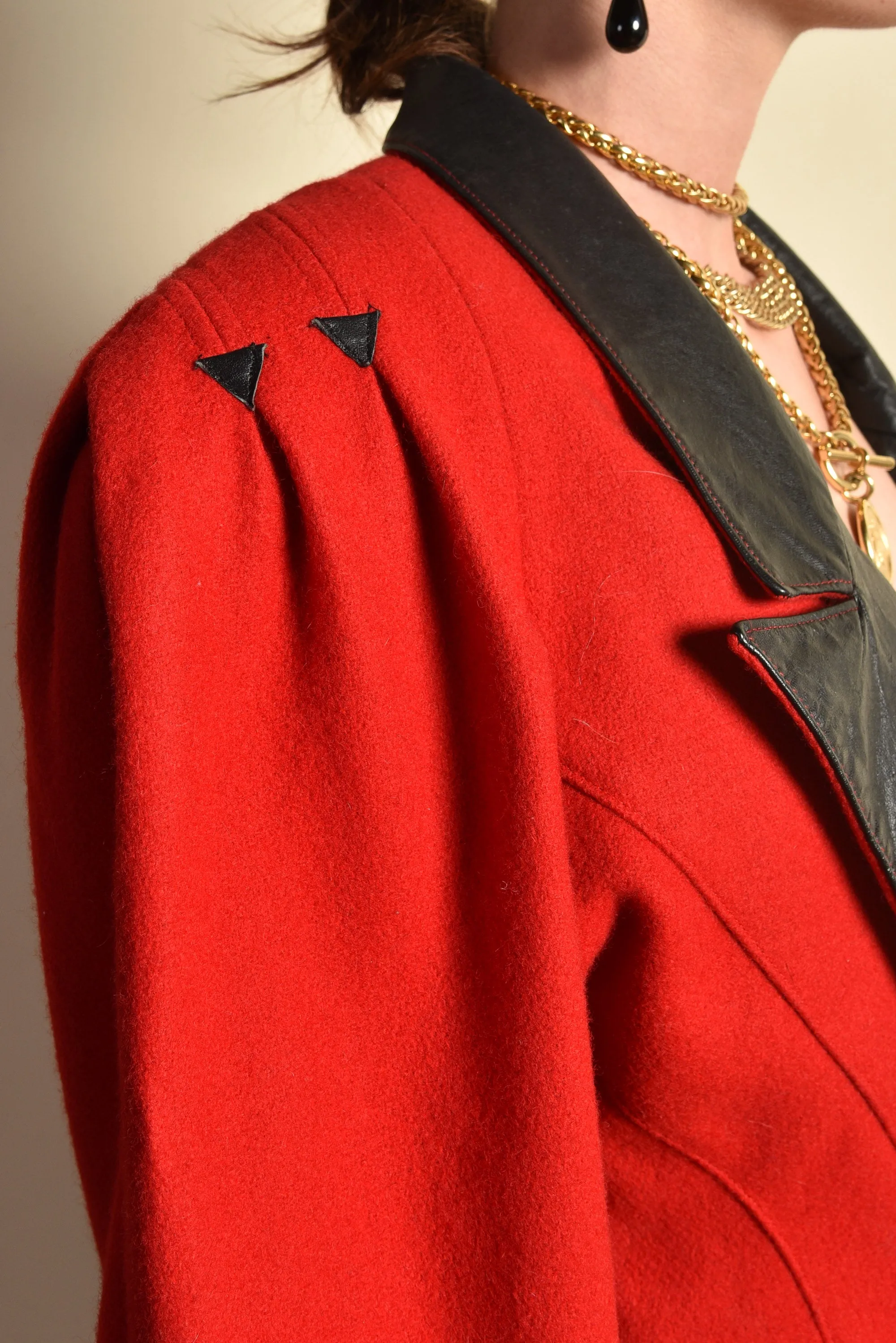 Paula 1980s Leather   Wool Gigot Sleeve Coat