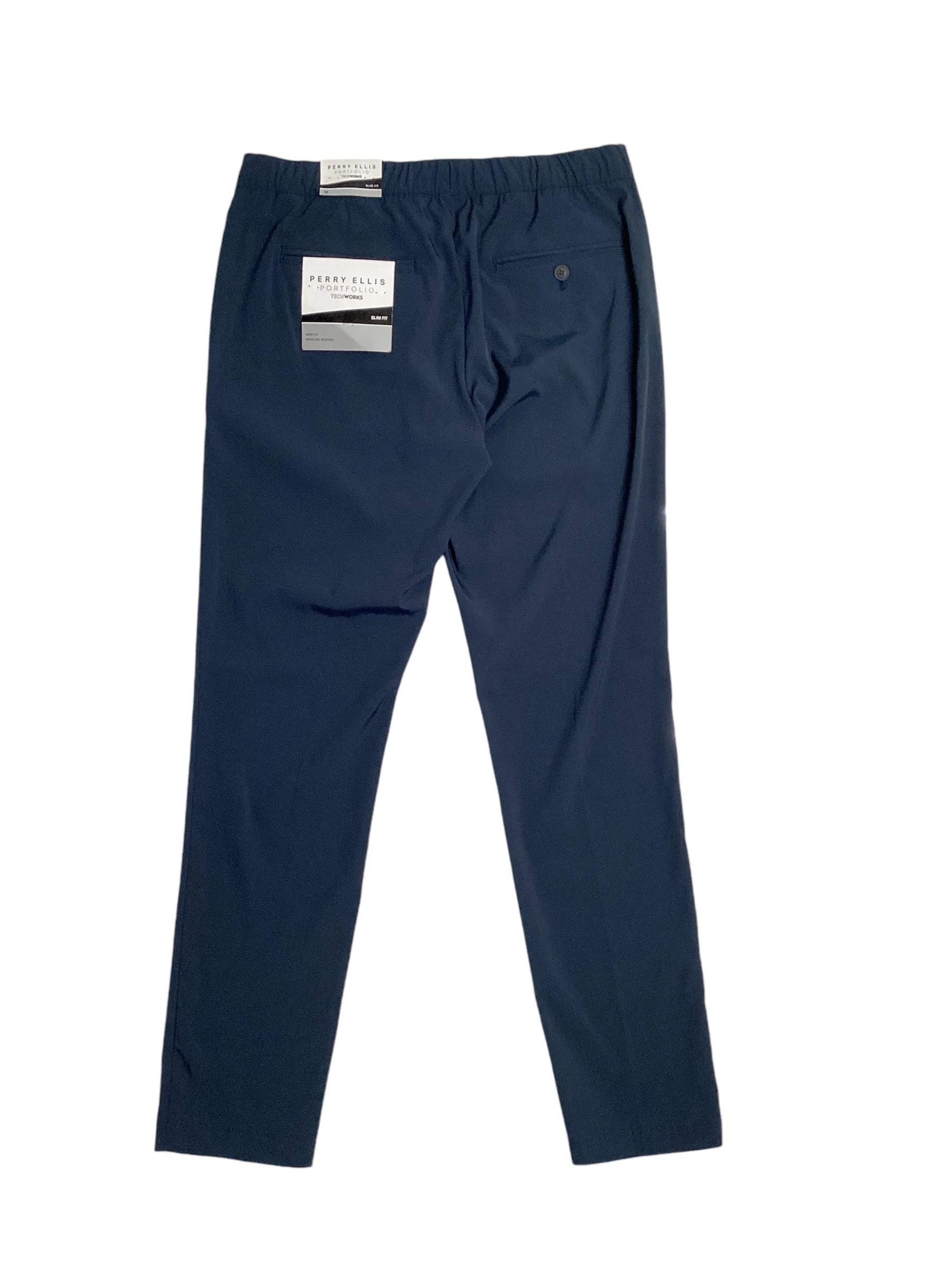 Perry Ellis Portfolio Men's Slim Fit Drawstring Dress Pants Dark Sapphire Medium