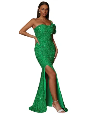 Phoenix One Shoulder Ruffle Sequin Maxi Dress