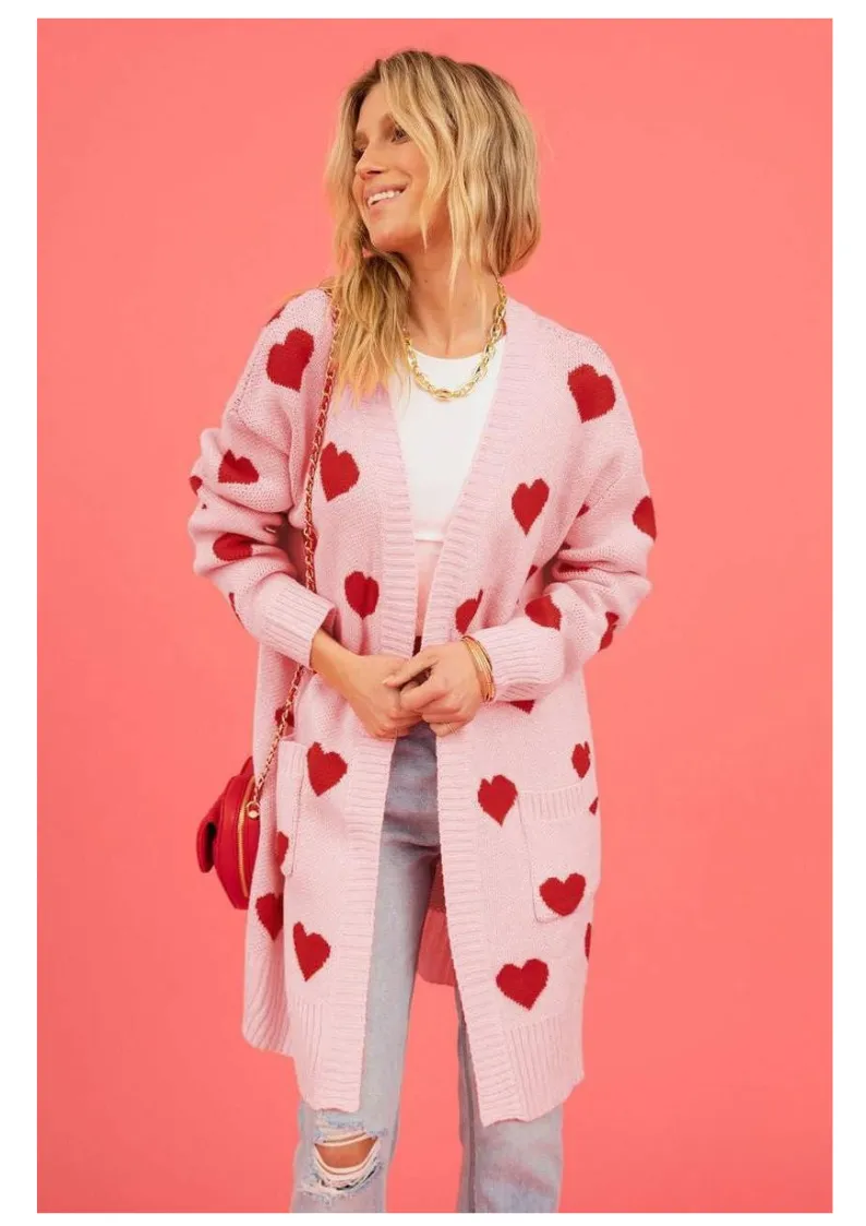 Pink & Red Hearts All Over Cardi