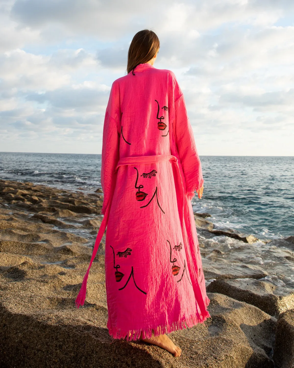 Pink Women Face Kimono Robe