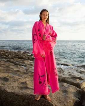 Pink Women Face Kimono Robe