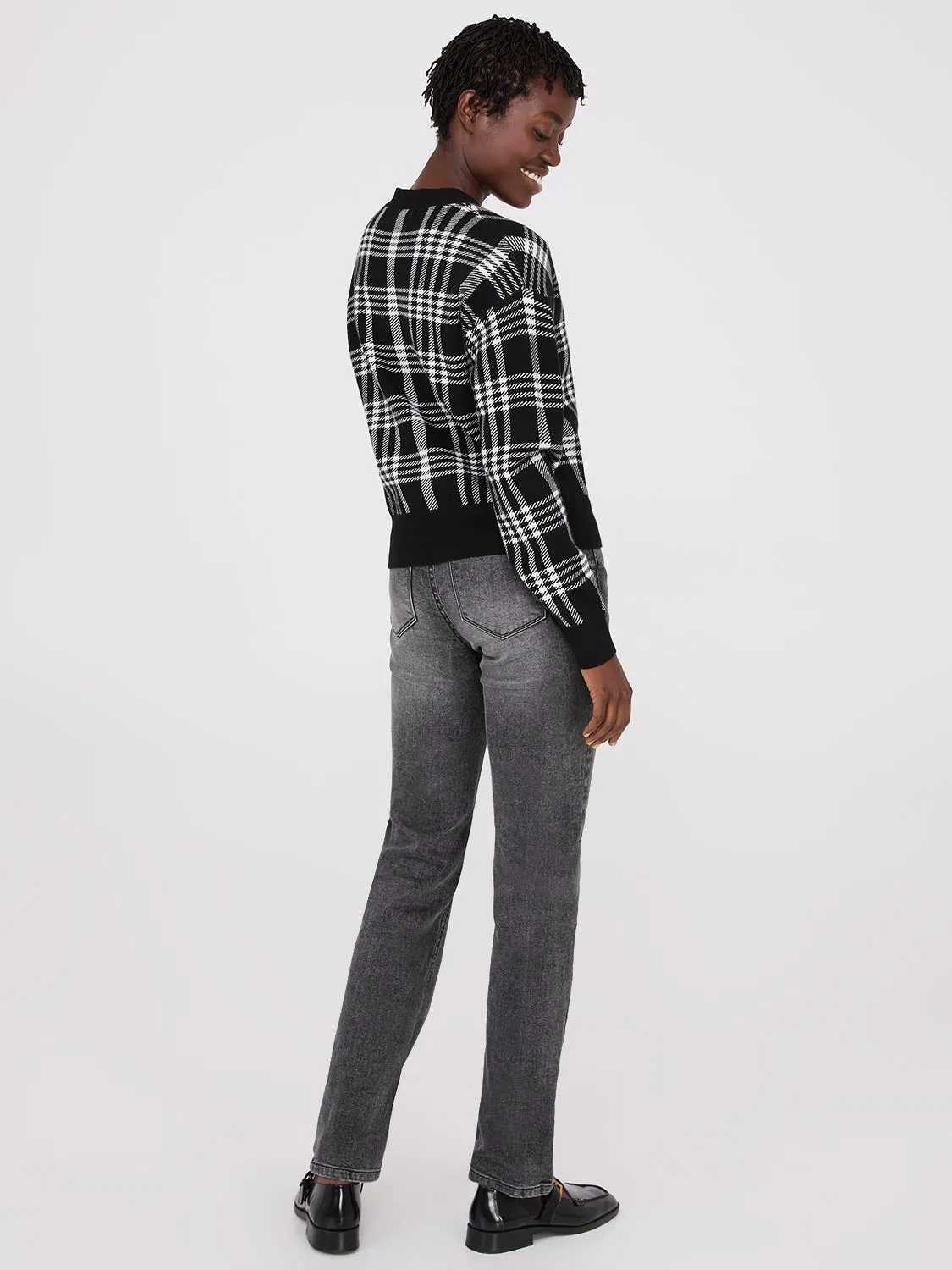Plaid V-Neck Knit Cardigan