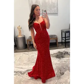 Plunging V-neck Sequins Sparkly Prom Dress