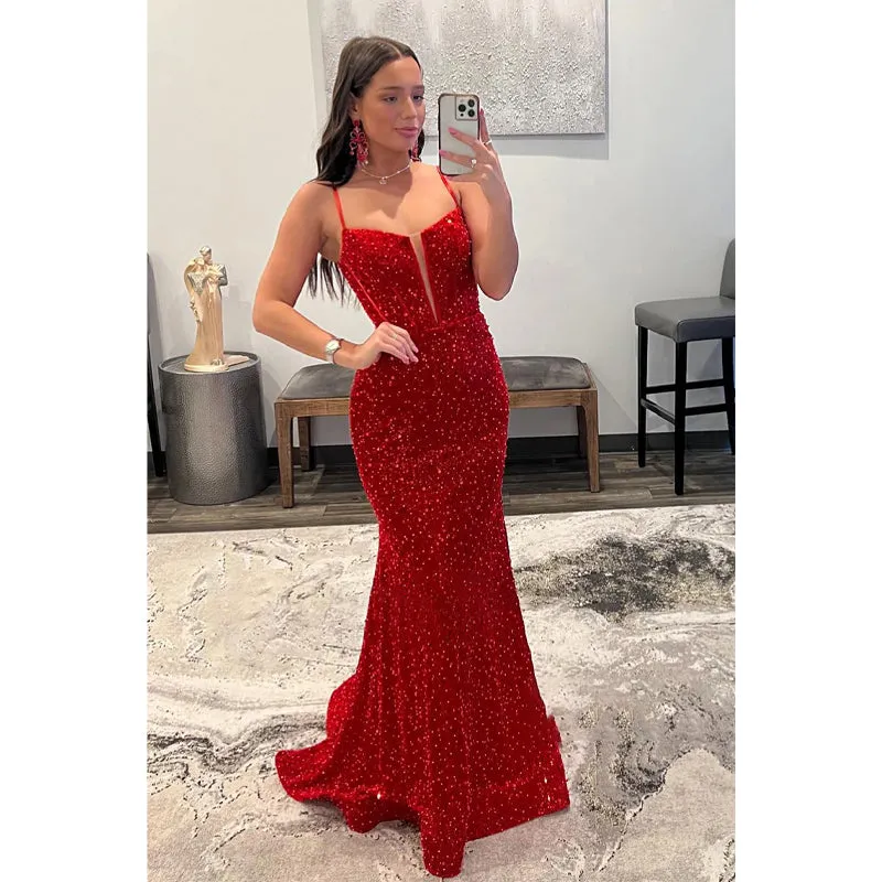 Plunging V-neck Sequins Sparkly Prom Dress