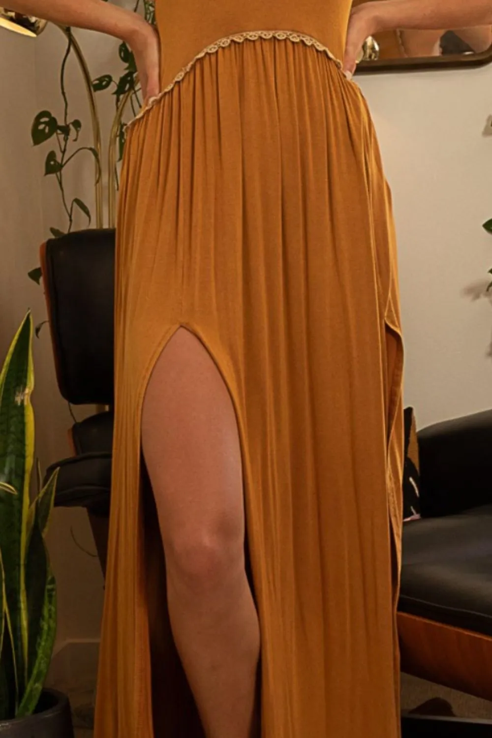 POL Boho Sleeveless Back Zipper Front Slit Maxi Dress