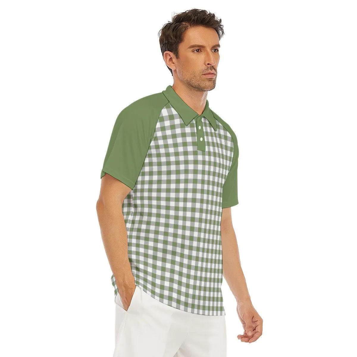 Polo Shirt, Green Polo Shirt, Men's vintage shirt, Vintage style shirt men, Men's Retro shirt, 60s Mens top,Green Gingham Shirt, Men's shirt