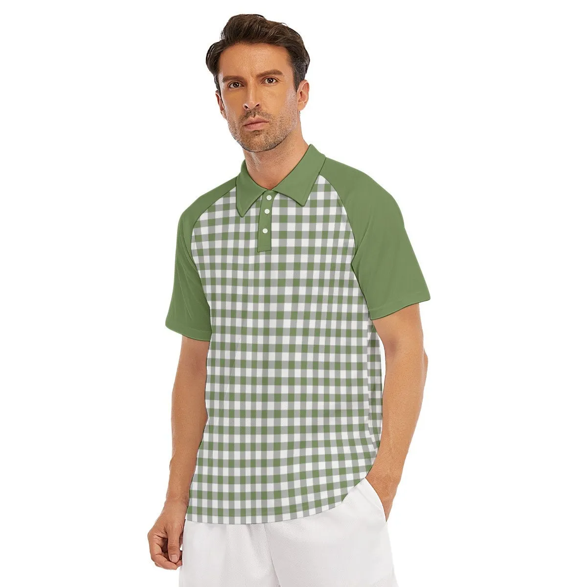 Polo Shirt, Green Polo Shirt, Men's vintage shirt, Vintage style shirt men, Men's Retro shirt, 60s Mens top,Green Gingham Shirt, Men's shirt